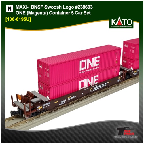 KATO 106-6195U MAXI-I BNSF Swoosh Logo #238693 ONE Container 5 Car Set (중고)