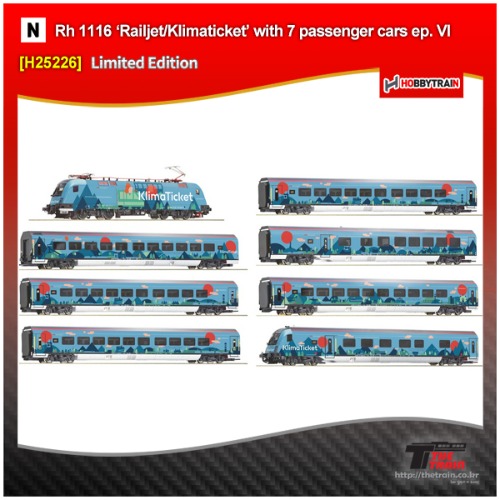 HOBBYTRAIN H25226 Rh 1116 ‘Railjet/Klimaticket’ with 7 passenger cars ep. VI