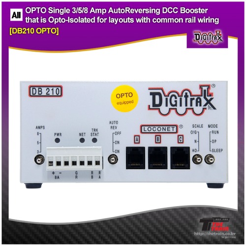 Digitrax DB210 OPTO Single 3/5/8 Amp AutoReversing DCC Booster that is Opto-Isolated for layouts with common rail wiring