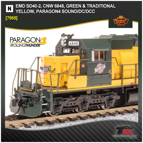 Broadway Limited 7955 EMD SD40-2, CNW 6848, Green &amp; Traditional Yellow, PARAGON4 SOUND/DC/DCC