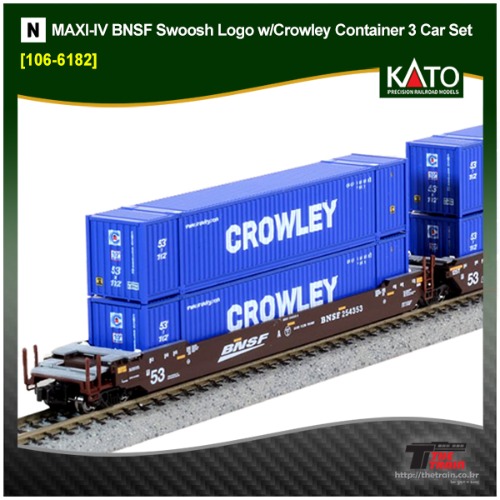 KATO 106-6182 MAXI-IV BNSF Swoosh Logo w/Crowley Container 3 Car Set